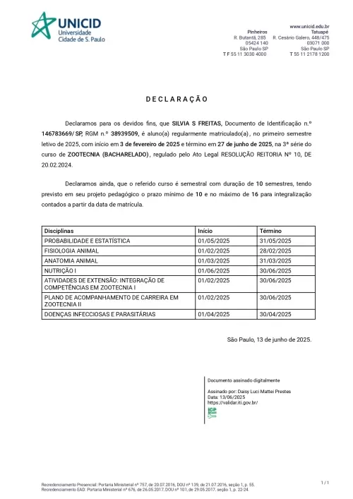 5- conclusão do 3º semestre bacharelado em ZOOTECNIA.
